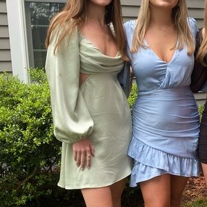 Hello Molly Green Silk Long Sleeve Dress